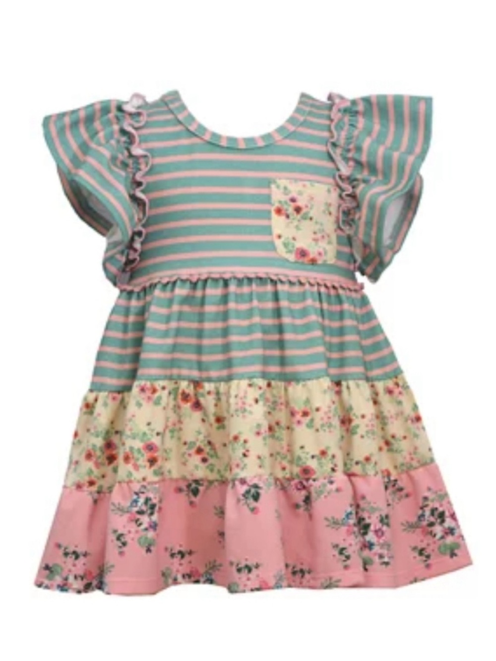 Bonnie Jean Girls' Pink & Mint Striped Flutter Sleeve Dress
